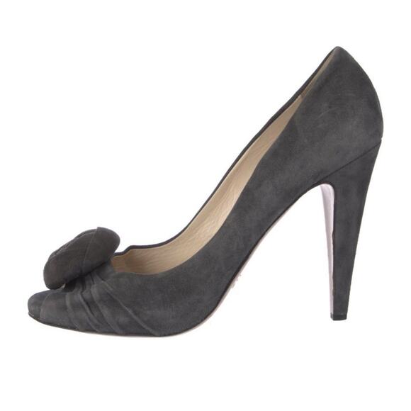 PRADA Suede Pumps Rosette Peep Toe Gray Stiletto Heels US 10 EU 40.5 - Picture 3 of 5